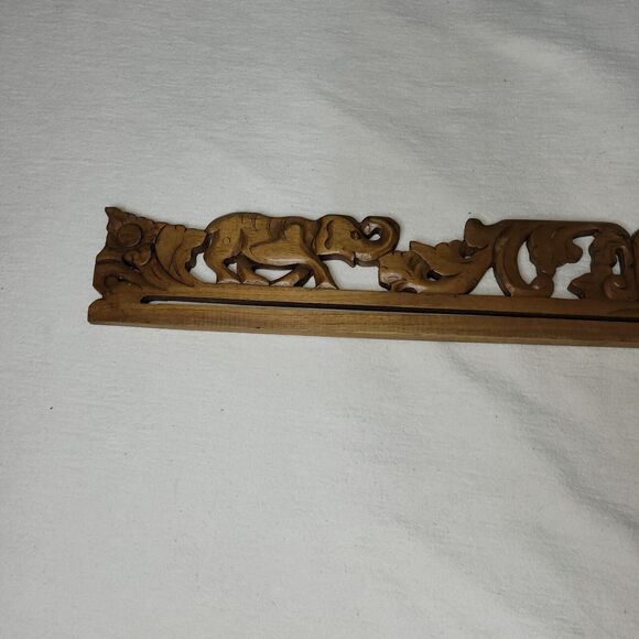 Wooden Wall Rod Rack Handmade Decorative Display Home Decor Elephant Leaf Leaves - Picture 3 of 6